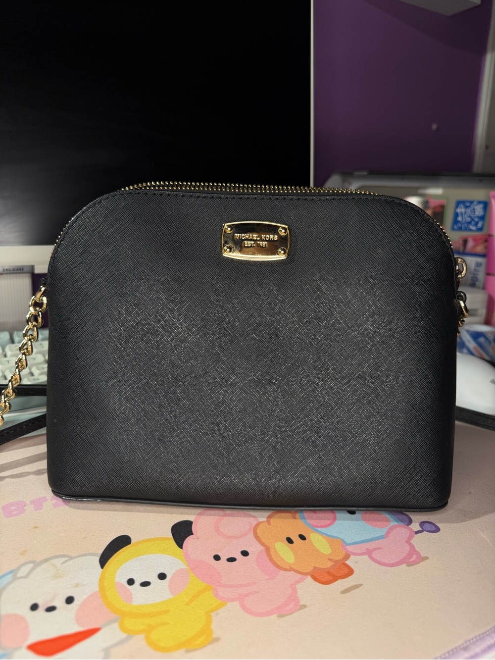 Michael Kors Black Saffiano Crossbody with Gold Hardware